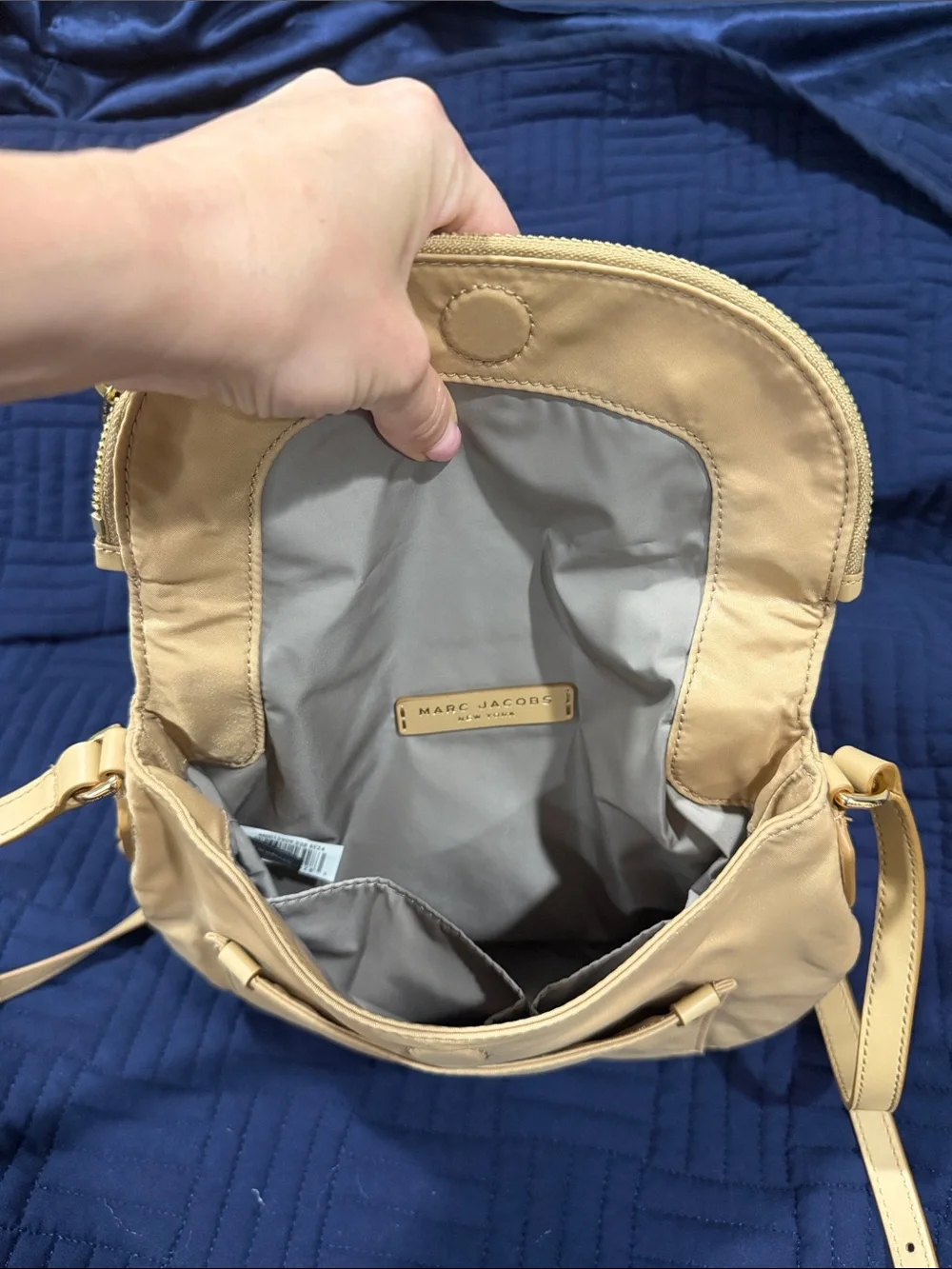 Marc Jacobs Light Beige Crossbody Bag with Gold Accents
